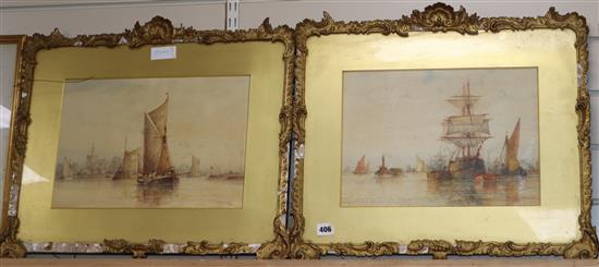 Frederick James Aldridge (1850-1933) pair of watercolours, Views along the Thames, signed, 26 x 38cm